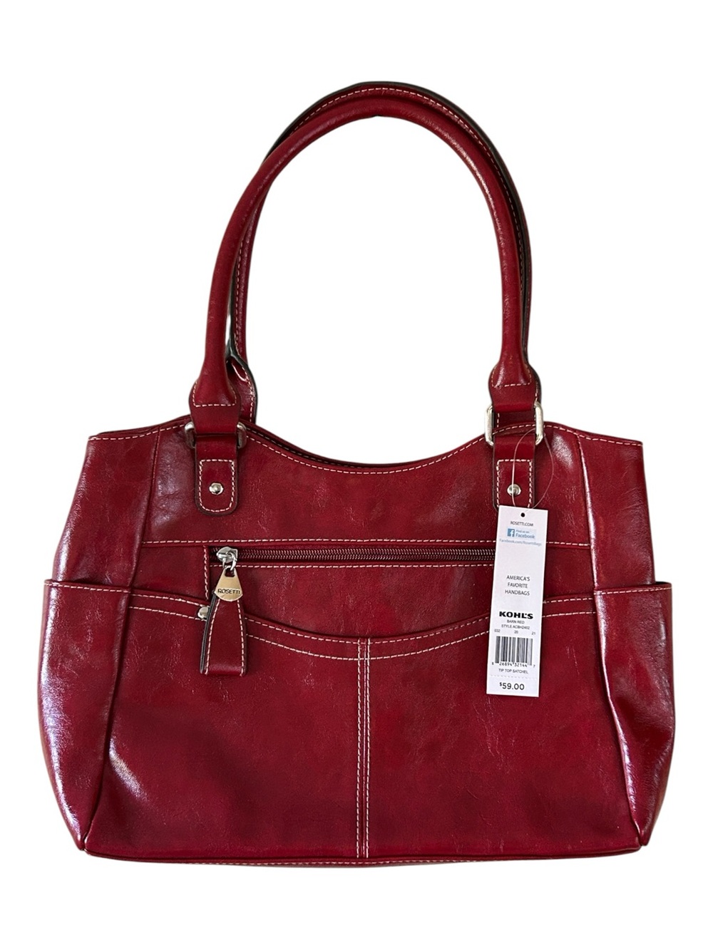NEW Rossetti Red Faux-Leather Shoulder Bag with Front Pocket